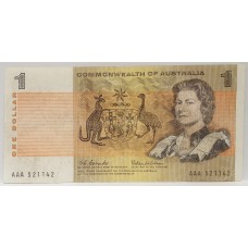 AUSTRALIA 1966 . ONE 1 DOLLAR BANKNOTE . COOMBS/WILSON . FIRST PREFIX AAA